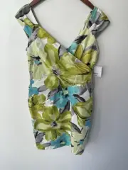 Liz Claiborne Linen Sheath Dress VTG 8P Tropical Floral Career Lined Knee Travel