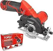 TOPEX 12V Max Cordless Circular Saw 85mm Cutting Machine Professional 1450RPM Compact Lightweight Mini Circular Saw with Scale Ruler, Saw Blades, Battery & Charger Ideal for Wood, Tile & Plastic Cuts
