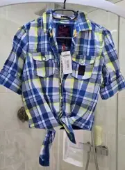 BRAND NEW SUPERDRY LUMBERJACK ¾ TIE SHIRT SIZE XS BLUE/ YELLOW CHECK