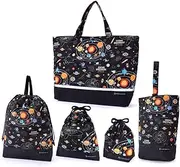 COLORFUL CANDY STYLE NS680300 Kindergarten Entrance Series with Safety Gusset, Set of 5 (Quilted Lesson Bag with Gusset) with Reflector, Water Repellent, Lightweight Type, Solar System Planets and