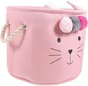 JECOMPRIS Laundry Basket Cute Fabric Organizer Hamper for Stylish Storage Basket for Clothes and Cat Pom Pom Design and Easy to Clean