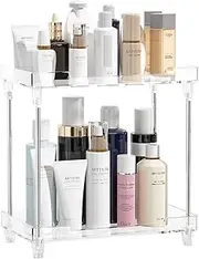Bathroom Organiser Countertop Acrylic Vanity Bathroom Sink Organizer Counter Dresser Top Corner Cosmetic Skincare Makeup Lotion Perfume Organizers and Storage Tray Shelf 2-Tier for Bathroom Kitchen