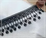 Fringe Trim，Curtain Tassels， 1 Yards Embroidery Lace Trim Fringe DIY Sewing Clothing Dress Embellishment(Black)
