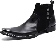 [Generic] Ankle Boot for Men High Top Boot Slip On StyleGenuine Leather Boots Size Zipper Solid Colors Metal Pointed Flats Heel