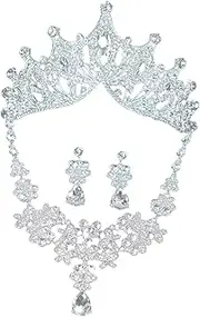 [Baluue] 1 Set Bridal Jewelry with Tiara Necklace and Earrings Elegant Wedding Accessories for Women for Weddings Engagements and Special Occasions with Workmanship