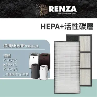 【RENZA】適用Sharp夏普 KI-EX75 KI-FX75 KI-GX75 HX75 JX75 空氣清淨機(HEPA濾網+活性碳濾網 濾芯)