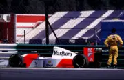 Michael Schumacher Benetton Ford retired studies the car of Ayrton- Old Photo