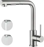 Decaura WELS Kitchen Mixer Taps L-Shape Pull Out Laundry Mixer Tap 360° Swivel Sink Faucet 2-Mode Sprayer Lead-Free (Brushed Nickel)