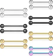 [Amoina] 14G Nipple Rings Tongue Rings Stainless Steel Straight Barbells Piercing Jewelry Set, Stainless Steel, cubic zirconia