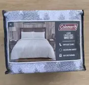 COLEMAN Twin 3 Piece White and Gray Leaves Flannel Bed Sheet Set SIZE TWIN