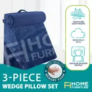 Blue Bed Wedge Pillow Set Memory Foam Back Support Cushion Headrest Leg Raiser