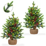 AMENON 2 Pack 24 Inch Tabletop Christmas Tree with Lights Timer Full PE Pine ...