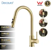 Decaura Kitchen Mixer Tap Brushed Gold 3-Mode Spray Pull Out Stainless Steel