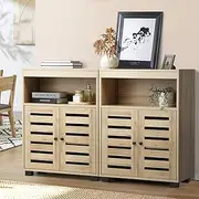 [OIKITURE] 2X Buffet Sideboard Shoe Storage Cabinet Slatted Doors Cupboard Natural