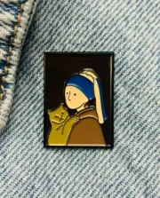 New Enamel Pin Lady with Pearl Earring Jan Vermeer Metal Stud Gift 1 Pc
