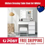White Dressing Table with Stool Set Oikiture Vanity Makeup Desk Mirror Bedroom