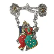 Metal Radha Krishna Wall Hanging Home Decor Gift (L X H - 9.5 X 11.5 inches)