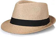 [JZS] Straw Trilby Fedora Hat for Men 1920s Short Brim Wool Felt Panama Cap 7 1/4 Khaki