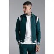 Mens Green Tailored Collared Varsity Regular Fit Bomber Jacket