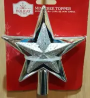 Holiday Time Silver w/Glitter Star Mini Christmas Tree Topper, 4"H