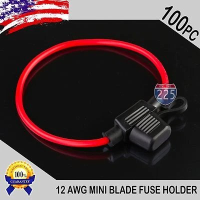 100 Pack 12 Gauge APM / ATM MINI Blade Inline Fuse Holder 100% OFC Copper Wire