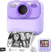 Meoonley Children's Instant Camera, Digital Camera for Girls Boys, 1080P Children's Camera, Instant Camera Toy, Gifts for Children Aged 3-14 Years, Purple