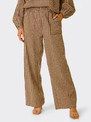 Womens Wide Leg Gingham Pant