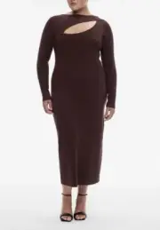 Witchery Brown Rib Split Detail Knit Dress XL Plus Size Chic