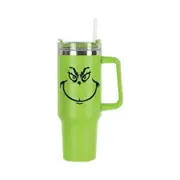 40oz Grinch Tumbler With Handle and straw, Stainless Steel Insulated Cup, Travel Cup, Double Wall Coffee Cup