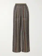 [Missoni] Missoni - Sequin-embellished Striped Metallic Crochet-knit Wide-leg Pants - IT40 IT 40 Metallic