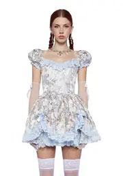 [Sugar Thrillz] Tea And Circumstance Brocade Mini Dress - Blue