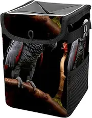 Car Trash Can with Lid and Storage Pockets Leak-Proof Organizer,Multipurpose Trash Bin for Car,Animal Grey Bird Parrot