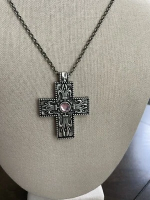 Demdaco Silver Tone Cross Pendant Necklace - 32"