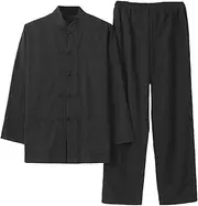 [Comebachome] Kung Fu Pants and Top Set, 1 Set Chinese Traditional Tai Chi Uniform, Long Sleeved Martial Arts Clothing, Cotton Kung Fu Uniform for Men