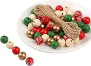 200 pc Christmas Wooden Beads | Candy Cane & Snowflake Pattern Wood Beads | Red, Green & White Round Farmhouse Beads with Hole for diys Holiday Crafts, Garland, and Ornament Making