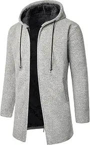 Mens Long Cardigan Hoodies Full Zip Fleece lined Knitted Sweaters 2024 Trendy Casual Hooded Coat with Pockets