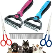 Pet Dog Cat Comb Brush Dematting Undercoat Grooming Comb Rake Tool Scissors Set