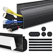 ZhiYo Cable Management 31.5in J Channel - 2Pack Cable Raceway - Cable Management Under Desk with Adhesive Stripe Built-in, Easy to Install Desk Cord Organizer, 2X L15.7in, Cord Cover, Black