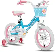 JOYSTAR Kids Bike with Training Wheels for Girls & Boys, 12 14 16 Inch (Red Orange Blue Silver)