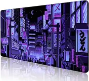 SXCKANG Dark Purple Japanese Anime Desk Mat, Retro Vaporwave Large Gaming Mouse Pad for Laptop Computer, Neon Tokyo Street Pixel Art Full Desk Mouse Pad, XXL Skyline City Mousepad- 35.4 x 15.7 Inch