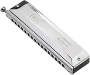 Blelsa 16 Hole 64 Tones Chromatic Harmonica Mouth Organ Key of C Reed Wind Instrument for Beginners Adults Music Lovers with Cleaning Cloth Storage Box Silver Silver