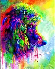PPTRTYQ Paint by Numbers DIY Acrylic oil Painting Kit for Adults & Kids Beginner – with 3 Brushes & Bright Colors-16 x20 inch Framless - Colorful pet dog Giant poodle