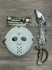 Goalie Mask Jason Costume Glow in the Dark Hockey Greenbrier & Pirate Sword