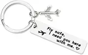 [Kefley] Pilot Air Stewardess Gifts for Flight Attendants Crew Fly Safe Keychain Long Distance Boyfriend Husband Son Gifts for Travel Lovers Pilot Keychain for Aviation Men