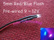 100pcs 5mm Red Blue Flash Flashing 9V 12V DC Pre-Wired Water Clear LED Leds 20CM