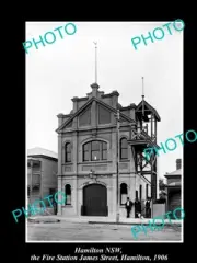 OLD LARGE HISTORIC PHOTO OF HAMILTON NSW THE FIRE BRIGADE STATION JAMES St 1906