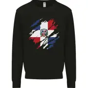 Torn Dominican Republic Flag Dominicanos Day Kids Sweatshirt Jumper