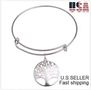 Women Silver Tree of Life Wire Bangle Bracelet Charm Fashion Jewelry Gift