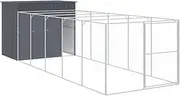 Dog House Dog Crate Kennel with Roof and Run Anthracite Galvanised Steel vidaXL