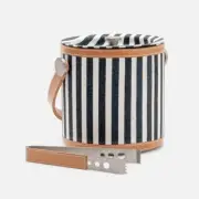Blue Pheasant 'Hamilton' Leather & Canvas Ice Bucket & Tongs Set, New